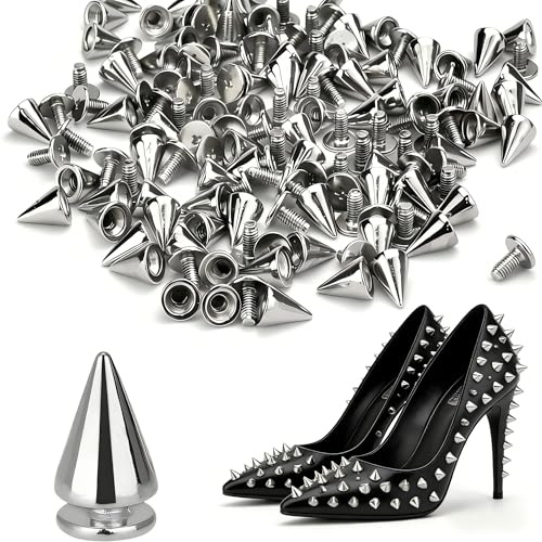 FuxFuis 120 PCS Remaches Punk Remaches Decorativos para Cuero Remaches Tachuelas Cono Picos Remaches Metálicos Plateados Remaches para Manualidades para DIY Ropa Zapatos Gorra Bolsa Collar para Perro