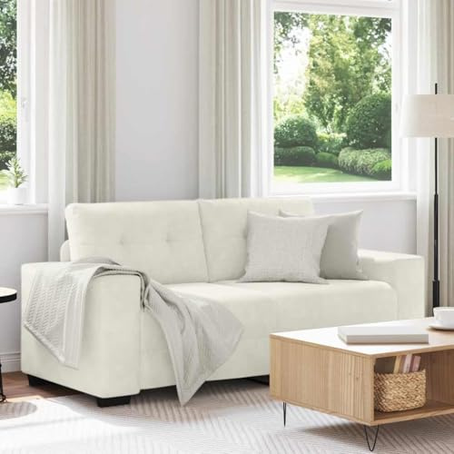 RMIHSJG Zweisitzer-Sofa Creme 140 cm Samtstoff Relaxsofa mit gepolsterten Sitzflächen und robustem Gestell für Wohnzimmer und Arbeitszimmer