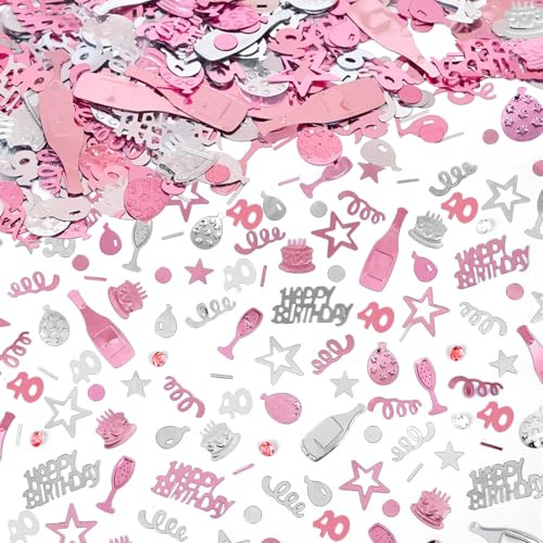 40th Birthday Confetti Pink Silver,50g Metallic Glitter Foil Sequins 40 Anniversary Confetti Table Scatter Sprinkles,Number 40 Confetti for Women Her 40th Birthday Table Decorations Wedding Party