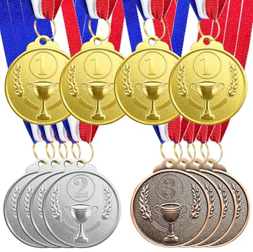 Klerbesh 12 Médailles 4 Or, 4 Argent, 4 Bronze avec Ruban, Alliage Zinc