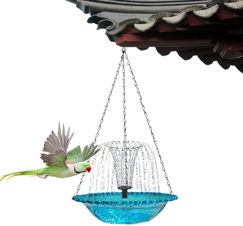 Fuente Solar para Pájaros Colgante Tipo Ducha, Bomba De Agua Solar para Baño De Aves, Fuente Exterior para Patio Jardín Terraza Balcón, Atrae Colibríes, Sin Cables, Eco-Amigable, ABS, 23,5x23,5x46cm