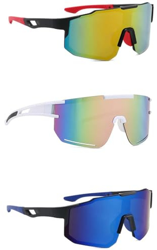 Srvauyea 3 Stück Lunette Velo Homme Femme Lunettes,Lunettes de Vélo,Lunette Velo Protection UV400,Lunettes de Cyclisme,pour Activités de Plein Air Comme le Cyclisme,la Moto,la Course.