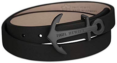 PAUL HEWITT Wickelarmband North Bound aus Leder in Schwarz und Anker aus Edelstahl in Schwarz Armband-Länge 42,5 cm