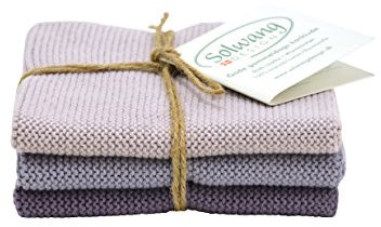 Solwang Set mit DREI gestrickten Geschirrtüchern aus Baumwolle, Schattierungen von Dusty Purple