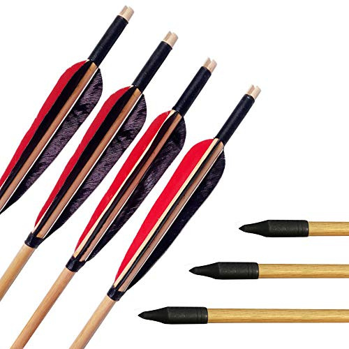 SHARROW 6st Bågskytte Pilar Träpilar Traditionell Träpil Handgjord Målpilar Träpilaxlar med 5 tum Naturfjädrar Metall Pilspets för Recurve Båge Långbåge (Typ 3)