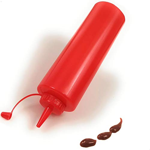 Kerafactum Saucenflasche Quetschflasche 700 ml Spritzflasche für die Küche BBQ Grill Soßen Flasche für Ketschup oder Grillsoße Dressing Flasche Saucenspender Squeeze Bottle Plastik Spender rot