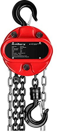 Steinberg Systems Steel Chain Block Hand Chain Hoist Block and Tackle Manual Lifting Heavy Load Heavy Duty 1000kg 12m SBS-FZ 1000/12M (1 G80 Chain, 2 Hooks, Chain Link ⌀ 6mm, Lifting Force 340N)