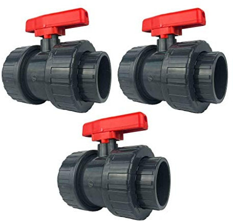 well2wellness® PVC-Kugelhahn mit 2-Wege Klebeanschluss 50mm - roter Griff - 3 Stück (2000061)