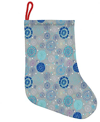 ABAKUHAUS Gekritzel Hängende Nikolausstiefel Weihnachtssocken, abstrakte Schneeflocken, Weihnachtsstrumpf zum Aufhängen, 35x50cm, Beige Aqua-Blau