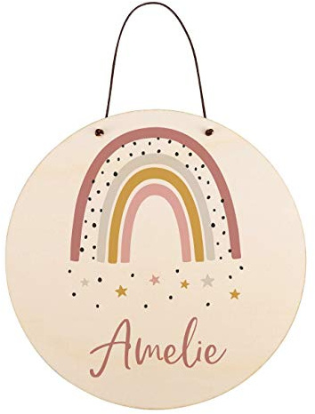 Striefchen® Wunderschönes Türschild mit Namen - Regenbogen - für Kinderzimmer Rosa