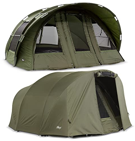 Lucx Leopard Tente de pêche bivouac XXL pour 2 à 4 personnes – Grande tente de pêche à la carpe avec couvre-lit, tapis de sol amovible & colonne d'eau de 10 000 mm