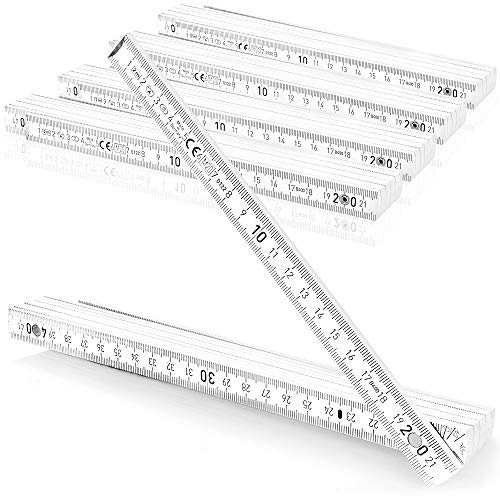 Robin Goods Regla Plegable 5X con Madera de Haya procedente de silvicultura sostenible - Regla Plegable de 2 Metros con 10 Secciones - Regla métrica en Blanco (05 Piezas - Blanco - sin Motivo)