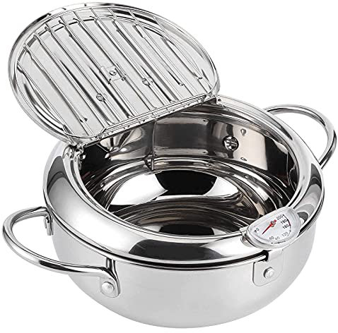 Pot de Friteuse Tempura Pot de Friteuse de Style Japonais Mini en Acier Inoxydable avec Contrôle de la Température par Thermomètre Compatible avec la Cuisinière à Induction et la (Big size:24cm)