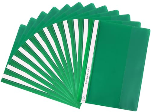 GUOKOFF A4 Schnellhefter (Grün, 12 Stück), A4 Sichthefter, Präsentations-Schnellhefter, Schnellhefter A4 lares Deckblatt, Berichtsmappen, Plastik-Schnellhefter mit Beschriftungsstreifen Hefter