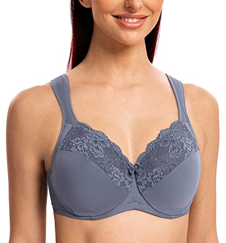 MELENECA Kvinnors Cushion Strap Full täckning Plus Size Bygel Spets Minimizer BH Slate Blue 80I