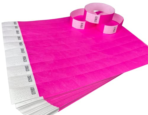 100 Armbänder Neon Rosa Tyvek-Identifikationsarmbänder für Veranstaltungen, Sicherheit, Partys, Festivals