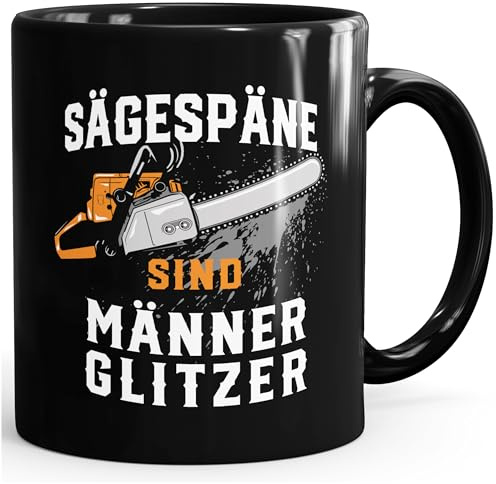 MoonWorks® Kaffee-Tasse Sägespäne sind Männerglitzer Spruch lustig Holz Geschenk für Männer Handwerker Kaffeebecher Uni-schwarz Keramik-Tasse