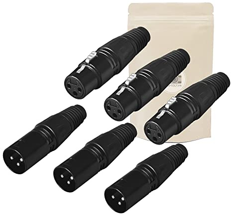6x spina XLR 3 poli : 3 machio + 3 femmina - Spina XLR 3 poli pin da saldare - connettore saldatura audio amplificatore microfono casco stereo - Adaptout marca francese