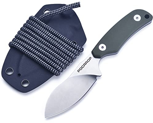 POCRROP klein Jagdmesser Outdoor Messer Feststehende klinge, Neck Knife Survival Messer Feststehend Gürtelmesser Camping Werkzeuge mit Halskette zum Umhängen
