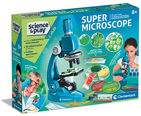 Clementoni- Super Microscope Set: Scientific Experiments Kit for Kids, Magnify Up to 1200x! (8+ Years)