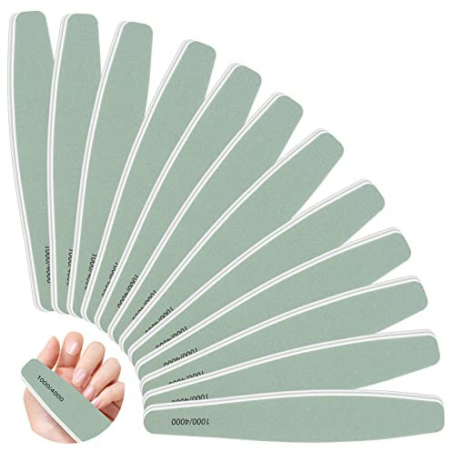 CGBE 12 Stück Nagelfeile 1000/4000 Körnung, Profi Polierfeile Doppelseitige Hochglanz Feile für Naturnägel, Glatte und Glänzende Nägel, Nagelfeilen Nagelbuffer Waschbar für Nagelstudio und Zuhause