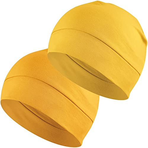 EINSKEY Bomullsmössa 2-pack Unisex löparmössa för vinter och sommar sportmössa nattmössa chemomössa,2 Gul