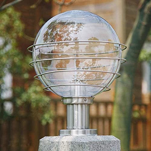 Outdoor Column Light Simple Transparent Lampshade Round Ball Column Headlight Stainless Steel Garden Light Landscape Light Protection Level - IP55 E27 Socket LED Lantern (TransparentDiameter: 25 cm