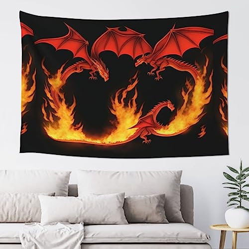 JABNOW Wandteppich mit Drache und Feuer, 152,4 x 101,6 cm, Wandbehang für Schlafzimmer, Wohnheim, Wohnzimmer, Poster, Wandteppich