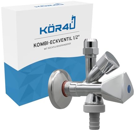 kör4u Kombi-Eckventil 1/2 Zoll, Chrom, selbstdichtend, Rückflussverhinderer