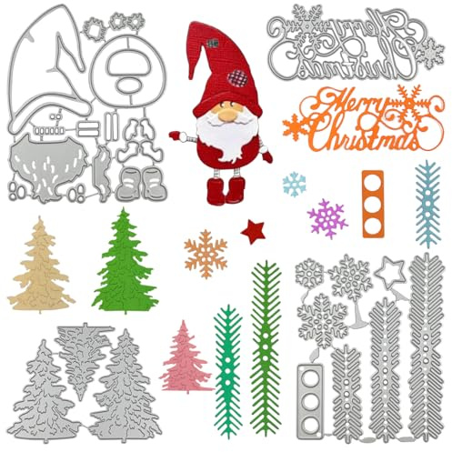 FineGood - 4 fustelle da taglio natalizie per la creazione di biglietti, stencil fai da te con Babbo Natale e albero di Natale in metallo, stencil per album di ritagli, decorazioni per biglietti