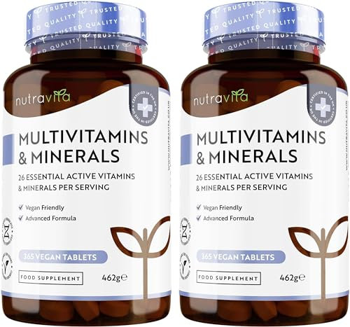 Nutravita Multivitamines et Minéraux (2 lots de 365) - 730 Comprimés (2 Ans) - 26 Nutriments dont Zinc Fer Selenium Vitamine C A B D3 E K - Vitamines, Minéraux et Compléments Vegan Haute Absorption