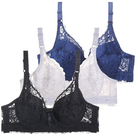Lot de 3 soutiens-gorge avec armatures pour femmes, ensemble de soutien-gorge Push Up, Bustier Sexy, soutien-gorge de sport, d'entraînement Soutien-gorge Sans Armature Dentelle (#B-Black, 95C)