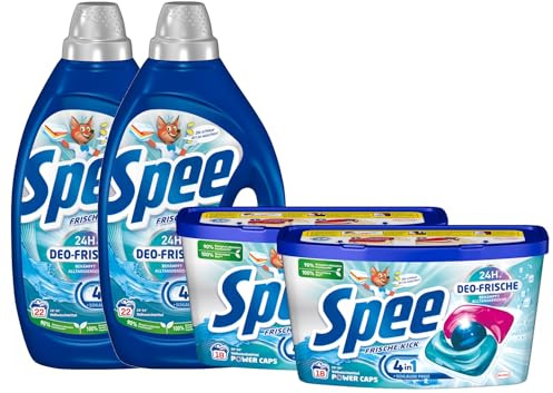 SPEE Deo-Frische-Set Gel 2x 22 Waschladungen (44WL) Deo-Frische Frische-Kick & Power Caps 2x 18 Waschladungen (36WL) Deo-Frische Frische-Kick, bekämpft Alltagsgerüche