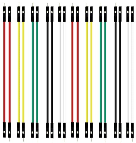 Breadboard Jumper Dupont Wires 24Awg Kabel 5 Colors 1Pin 2.54Mm Male to Female Double-End Tinning Connector Cable (Red, Black, White, Yellow, Green, 20 Each)