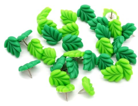 50Pcs Blätter Reißzwecken, Grün Blätter Pins Pinnwandnadeln Flach Reißnägel Deko Reissnägel pinnadeln Reißzwecken Heftzwecken Push Pins Pinnadeln für Handwerk Korkplatte Fotos Postern Büro