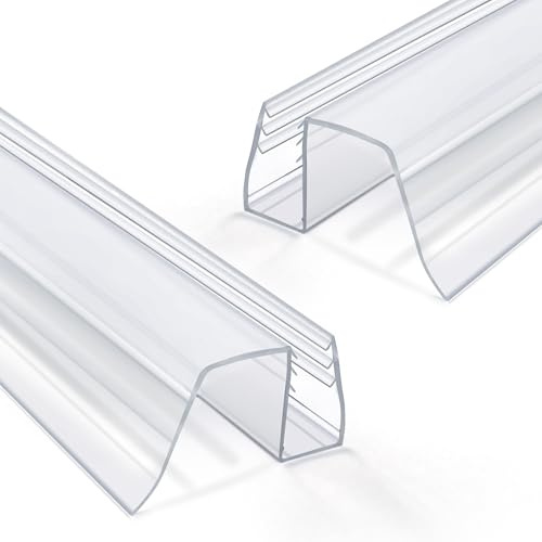 Bathroom Shower Glass Door Bottom Seal Strip, 2PCS 36 Inch Long Clear PVC Seal Strips for 5/16(8mm) - 3/8(10mm) Thick Framless Glass Door Panel
