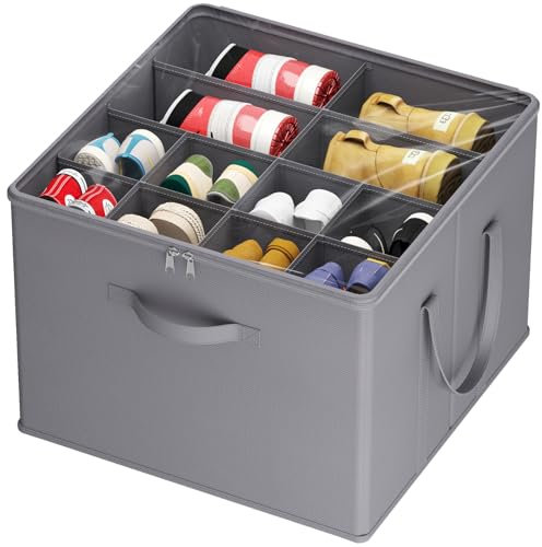 Lifewit Organizer per scarpe per armadio, adatto per 12-16 paia, grande scatola per scarpe con coperchio trasparente e manici rinforzati, contenitori pieghevoli adatti per stivali, tacchi, scarpe da