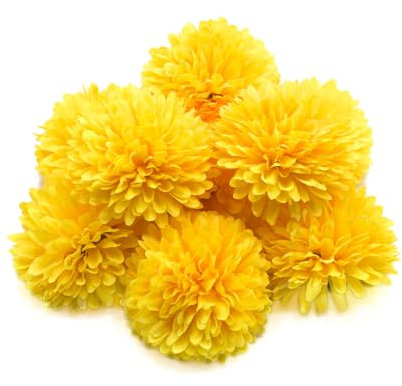 10 flores artificiales amarillas de bola de crisantemo, flores artificiales sin tallo, bola de crisantemo artificial para el hogar, flores artificiales realistas para decoración de bodas y fiestas