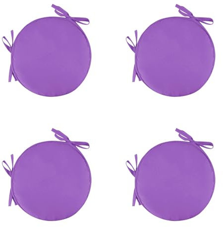 4 Pc Round Stuhlkissen mit Bändern Dm 38 cm Sitzkissen Gefüllt, Memory Foam Kissen, Outdoor Gartenstuhlkissen, Garten Sitzpolster Set für Rattanstühle, Outdoor Stuhlauflage, Lila