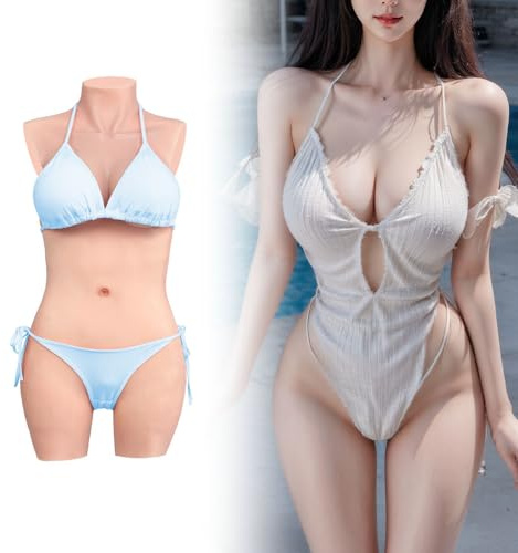 Minaky Silikon Brüste Brustformen 3-Punkt Bodysuit Realistisch Brustplatte mit Katheter für Transgender Crossdresser-Insertable Version C Cup,Elfenbein