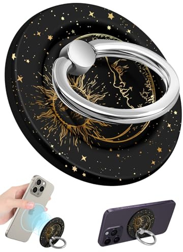 LISEVO Phone Ring Holder Compatible with MagSafe - Magnetic Phone Grip for Women Cute Removable Finger Ring Grip Stand Adjustable Accessories for iPhone 16 15 14 13 Pro Max Plus, Sun Moon