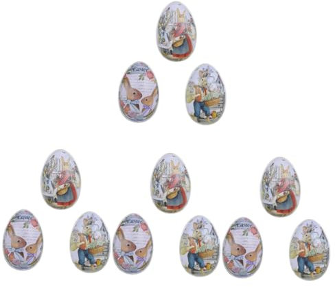 FRCOLOR 12pcs Easter Egg Box Biscuit Tinplate Candy Box Easter Egg Decorations for Boys and Girls Random Style