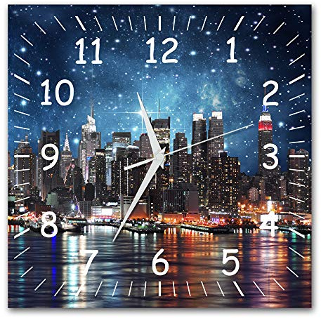 BM Funk Quarz Wanduhr Funkwanduhr Funkwanduhren Funkuhr Funkuhren kein Ticken lautlos geräuschlos leise modern ohne Tickgeräusche groÃŸ XXL Wohnzimmer Küche Skyline New York 9342-1a WZ