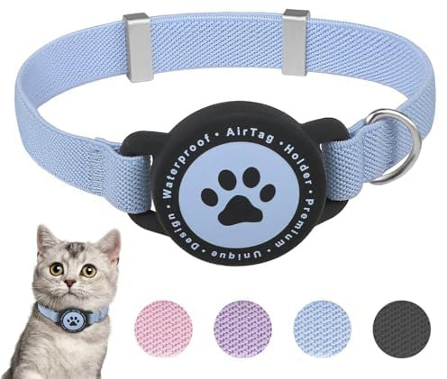 Airtag Katzenhalsband, Dehnbares Katzenhalsband mit Apple Air Tag Halterung | Leicht und Bequem, Ultra Elastische GPS Katzenhalsbänder für Katzen, Kätzchen und Welpen (Blau)