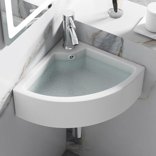 lavandino, Piccolo lavandino angolare a Parete, lavandino in Ceramica per Piccoli spazi, Moderno Mini lavandino per Spazio lavabo, lavandini da appoggio per bagni, con Foro per Rubinetto e t