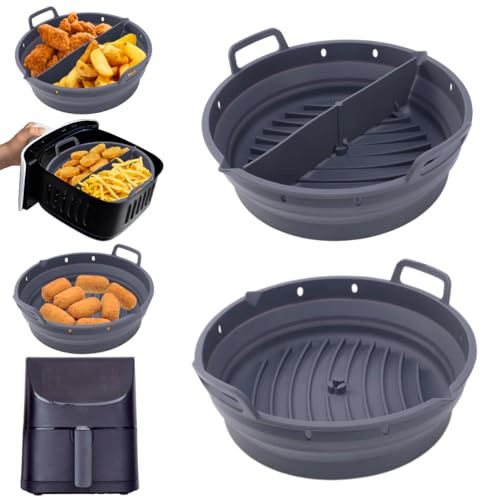 Genérico CASANEX Pack 2 moldes Silicona para freidora de Aire 22 cm con Separador, Compatible Cosori y Cecotec 5,5L, Antiadherente, Reutilizable, Apto para microondas y Horno, sin BPA (Redondo)