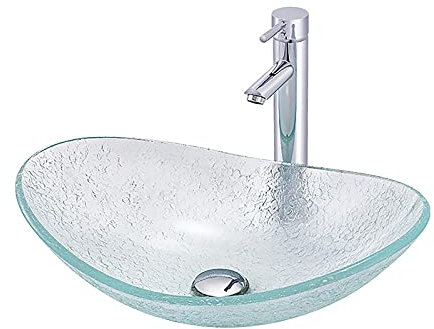 VNNHGB Lavandino da appoggio per Bagno, lavabo da appoggio in Vetro temperato, lavabo da appoggio Ovale Trasparente, lavabo da appoggio sopra Il Piano, lavabo Artistico