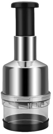 Manual Vegetable Chopper, Handheld Food Chopper with Stainless Steel Blades, Onion & Garlic Cutter, Salad & Nut Chopper, Compact & Dishwasher Safe (Black)