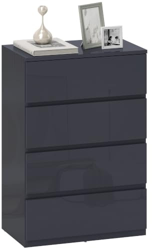 HOMCOM Commode 4 tiroirs Haute Brillance 55 x 34 x 80 cm Gris