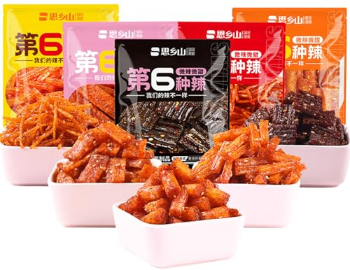 MKSDDF-Latio 5 Confezioni di Snack Piccanti Cinesi Latiao - Mix di Bastoncini Piccanti, Fili Piccanti (Piccante, Piccante Dolce e Piccante) - Regalo Ideale - Sinianxiang